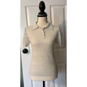 Mango Knit Lace Linen Short Sleeve Shirt Womens Medium Resort, Vacation, Summer